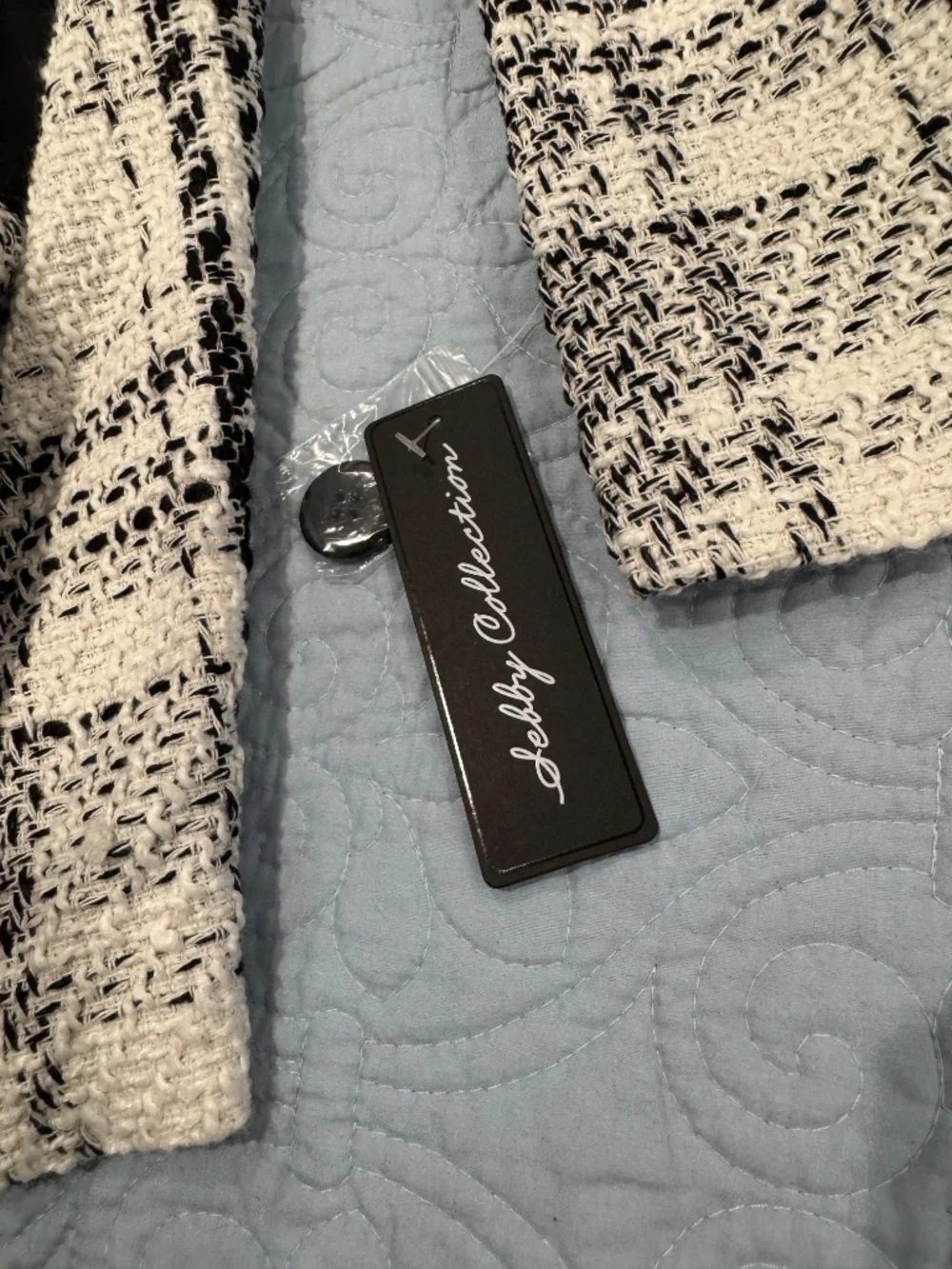 NWT SEBBY COLLECTION SOFT SHELL DOUBLE BREASTED PEA COAT BLACK/WHITE SIZE LARGE